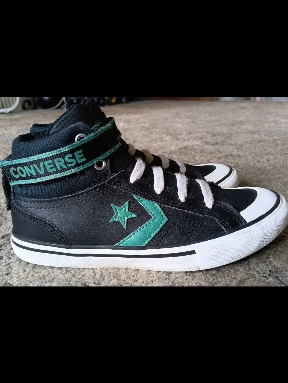 🖤 Converse Star Player Mid Leather Youth Kids Boys 3 Black Teal Sneakers Shoes